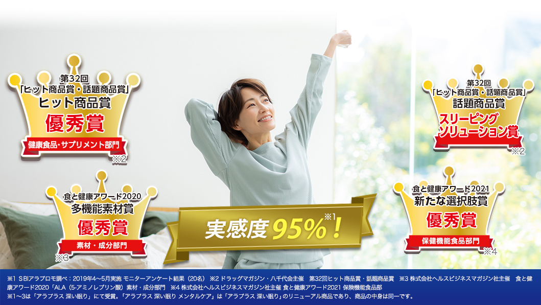 眠りの質&心の健康Wサポート！実感度95％！多数の受賞！