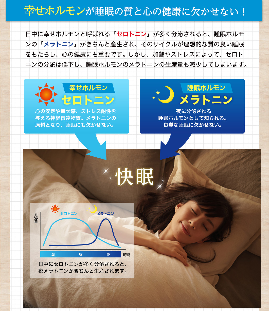 幸せホルモンが睡眠の質と心の健康に欠かせない！