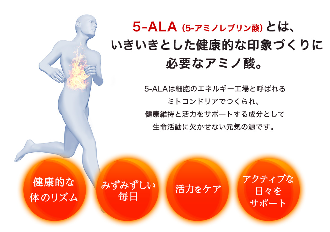 5-ALAとは、いきいきとした健康的な印象づくりに必要なアミノ酸。