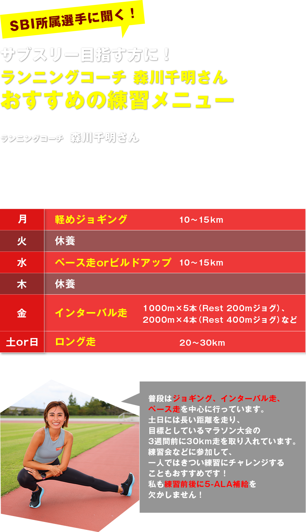 サブスリー目指す方に！ランニングコーチ森川千明さんおすすめの練習メニュー