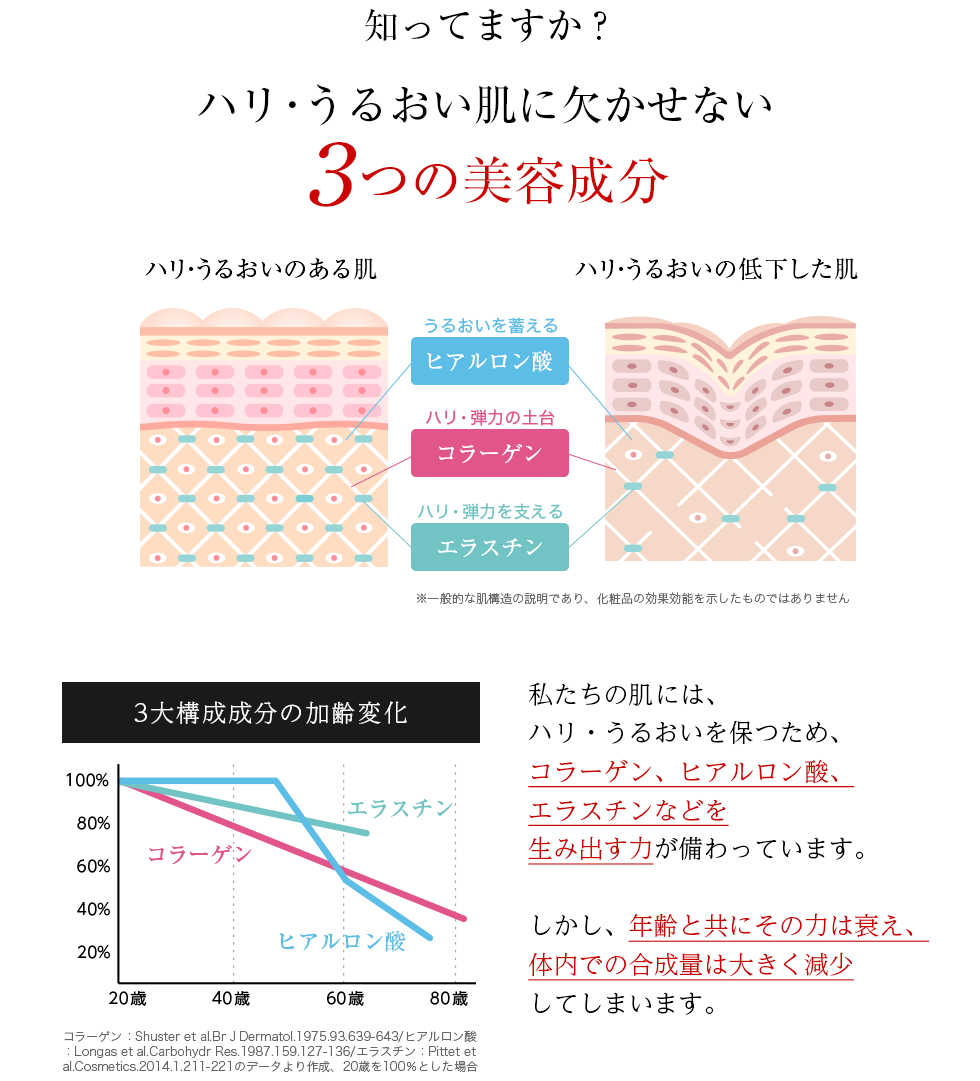 ハリ・うるおい肌に欠かせない３つの美容成分